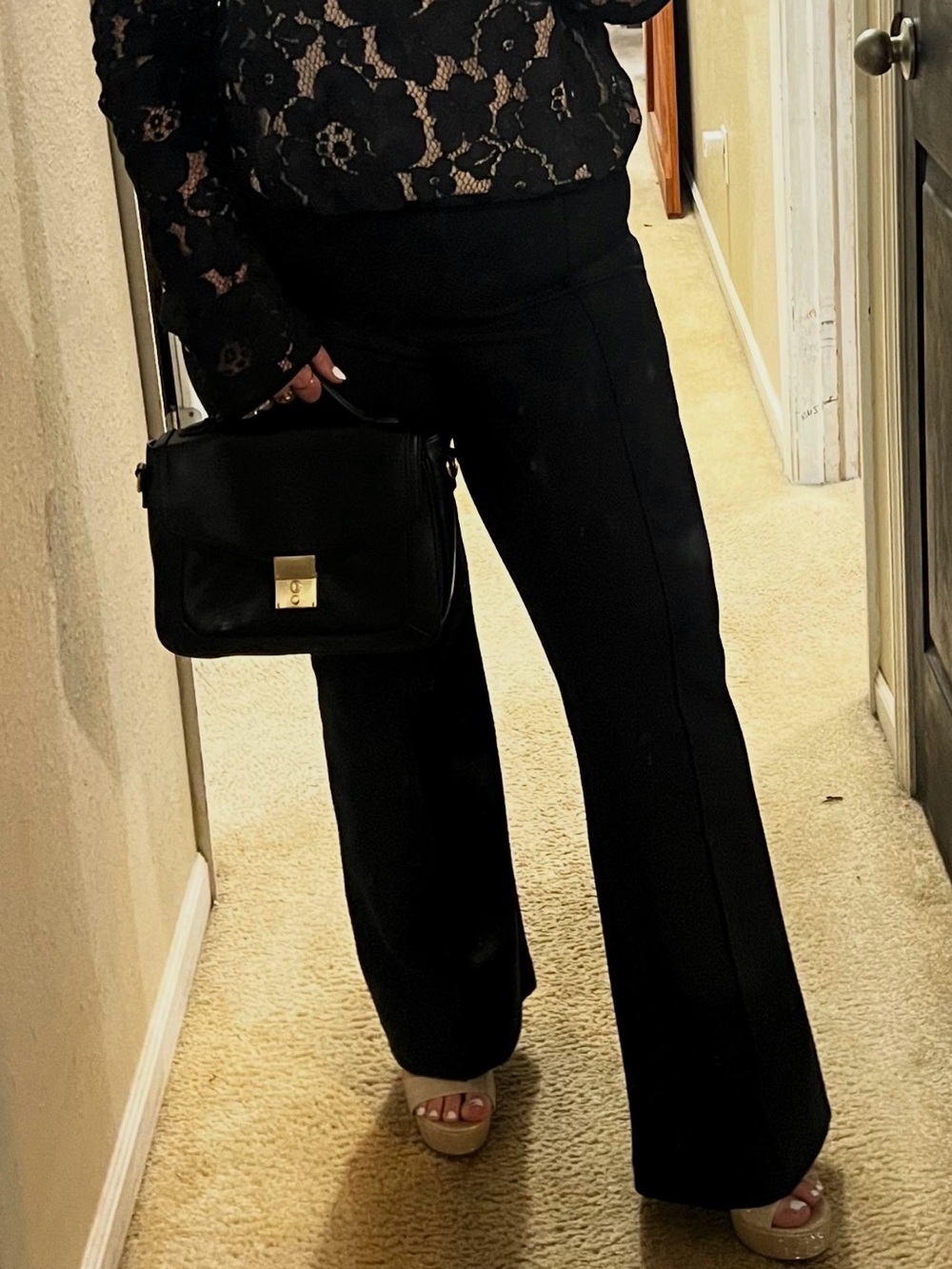 SPANX The Perfect Pant Flare Black Pull On Pants Large Petite L/P